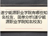 遂宁能源职业学院有哪些知名校友，简单分析(遂宁能源职业学院知名校友)