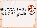 武汉工程科技学院如何，口碑怎么样？(武工院口碑如何)