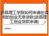 武昌理工学院如何申请在读间的创业无息贷款(武昌理工创业贷款申请)