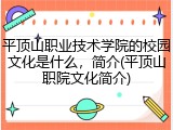 平顶山职业技术学院的校园文化是什么，简介(平顶山职院文化简介)