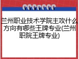 兰州职业技术学院主攻什么方向有哪些王牌专业(兰州职院王牌专业)