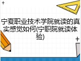 宁夏职业技术学院就读的真实感觉如何(宁职院就读体验)