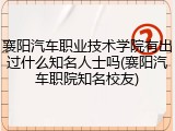 襄阳汽车职业技术学院有出过什么知名人士吗(襄阳汽车职院知名校友)