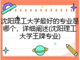 沈阳理工大学最好的专业是哪个，详细阐述(沈阳理工大学王牌专业)