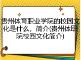 贵州体育职业学院的校园文化是什么，简介(贵州体职院校园文化简介)