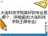 大连科技学院最好的专业是哪个，详细阐述(大连科技学院王牌专业)