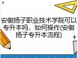 安徽扬子职业技术学院可以专升本吗，如何操作(安徽扬子专升本流程)