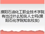 濮阳石油化工职业技术学院有出过什么知名人士吗(濮阳石化学院知名校友)