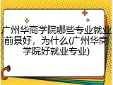 广州华商学院哪些专业就业前景好，为什么(广州华商学院好就业专业)