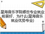 星海音乐学院哪些专业就业前景好，为什么(星海音乐就业优势专业)