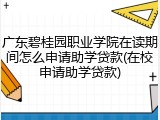 广东碧桂园职业学院在读期间怎么申请助学贷款(在校申请助学贷款)