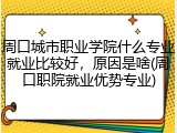 周口城市职业学院什么专业就业比较好，原因是啥(周口职院就业优势专业)