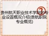 贵州航天职业技术学院的专业设置概况介绍(贵航职院专业概览)