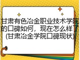 甘肃有色冶金职业技术学院的口碑如何,现在怎么样了(甘肃冶金学院口碑现状)