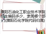 濮阳石油化工职业技术学院招生编码多少,隶属哪个部门(濮阳石化学院代码归属)