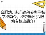 合肥幼儿师范高等专科学校学校简介，校史概述(合肥幼专校史简介)