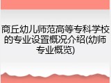 商丘幼儿师范高等专科学校的专业设置概况介绍(幼师专业概览)