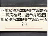 四川希望汽车职业学院是双一流高校吗，简单介绍(四川希望汽车职业学院双一流？)