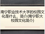 南宁职业技术大学的校园文化是什么，简介(南宁职大校园文化简介)
