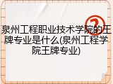 泉州工程职业技术学院的王牌专业是什么(泉州工程学院王牌专业)
