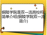 铜陵学院是双一流高校吗，简单介绍(铜陵学院双一流简介)