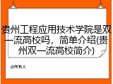 贵州工程应用技术学院是双一流高校吗，简单介绍(贵州双一流高校简介)