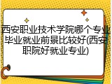 西安职业技术学院哪个专业毕业就业前景比较好(西安职院好就业专业)