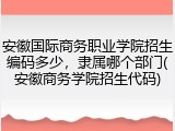 安徽国际商务职业学院招生编码多少，隶属哪个部门(安徽商务学院招生代码)