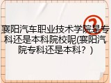 襄阳汽车职业技术学院是专科还是本科院校呢(襄阳汽院专科还是本科?)