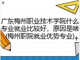 广东梅州职业技术学院什么专业就业比较好，原因是啥(梅州职院就业优势专业)