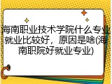 海南职业技术学院什么专业就业比较好，原因是啥(海南职院好就业专业)