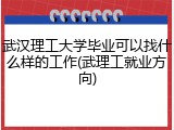 武汉理工大学毕业可以找什么样的工作(武理工就业方向)
