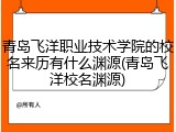 青岛飞洋职业技术学院的校名来历有什么渊源(青岛飞洋校名渊源)