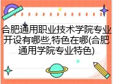 合肥通用职业技术学院专业开设有哪些,特色在哪(合肥通用学院专业特色)