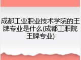 成都工业职业技术学院的王牌专业是什么(成都工职院王牌专业)
