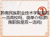 黔南民族职业技术学院是双一流高校吗，简单介绍(黔南职院是双一流吗)