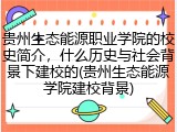 贵州生态能源职业学院的校史简介，什么历史与社会背景下建校的(贵州生态能源学院建校背景)