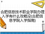 合肥信息技术职业学院办理入学有什么攻略没(合肥信息学院入学指南)