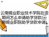 云南锡业职业技术学院在读期间怎么申请助学贷款(云南锡业职院助学贷款申请)