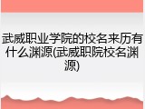 武威职业学院的校名来历有什么渊源(武威职院校名渊源)