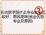 长治医学院什么专业就业比较好，原因是啥(就业优势专业及原因)