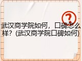 武汉商学院如何，口碑怎么样？(武汉商学院口碑如何)