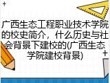 广西生态工程职业技术学院的校史简介，什么历史与社会背景下建校的(广西生态学院建校背景)