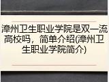 漳州卫生职业学院是双一流高校吗，简单介绍(漳州卫生职业学院简介)