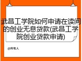 武昌工学院如何申请在读间的创业无息贷款(武昌工学院创业贷款申请)