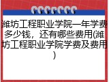 潍坊工程职业学院一年学费多少钱，还有哪些费用(潍坊工程职业学院学费及费用)