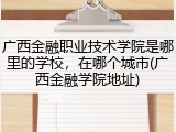广西金融职业技术学院是哪里的学校，在哪个城市(广西金融学院地址)