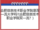 合肥信息技术职业学院是双一流大学吗?(合肥信息技术职业学院双一流？)