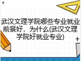 武汉文理学院哪些专业就业前景好，为什么(武汉文理学院好就业专业)