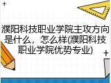 濮阳科技职业学院主攻方向是什么,怎么样(濮阳科技职业学院优势专业)